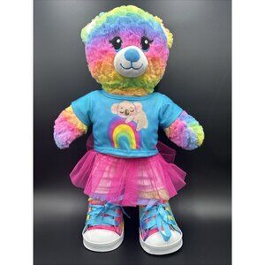 Build-A-Bear Rainbow Plush Teddy Bear RARE–Full Outfit, Tutu, Shirt & Shoes–16”